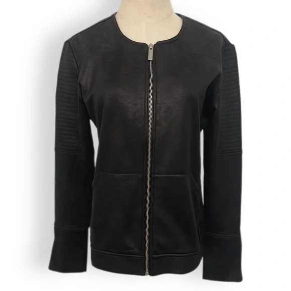 The Kooples Sport black faux leather quilted Moto jacket  Size Large - Picture 9 of 12